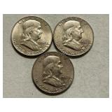 (3) Franklin Silver Half Dollars