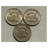 (3) Franklin Silver Half Dollars