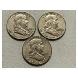 (3) 1963 Franklin Silver Half Dollars
