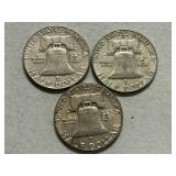 (3) 1963 Franklin Silver Half Dollars