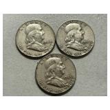 (3) 1963-D Franklin Silver Half Dollars