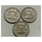 (3) 1963-D Franklin Silver Half Dollars
