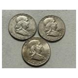(3) 1963-D Franklin Silver Half Dollars