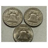 (3) 1963-D Franklin Silver Half Dollars