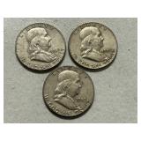 (3) 1963-D Franklin Silver Half Dollars