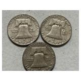 (3) 1963-D Franklin Silver Half Dollars