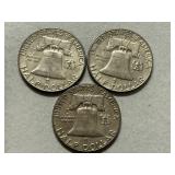 (3) 1963  Franklin Silver Half Dollar Coins