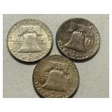 (3) 1963 Franklin Silver Half Dollars -- (2) D & (1) P Mints