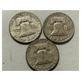 (3) 1963 Franklin Silver Half Dollars -- (2) D & (1) P Mints