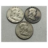 (3) 1962 Franklin Silver Half Dollars