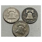 (3) 1962 Franklin Silver Half Dollars