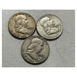 (3) 1962-D Franklin Silver Half Dollars