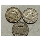 (3) 1962-D Franklin Silver Half Dollars