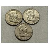 (3) 1962-D Franklin Silver Half Dollars