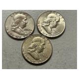 (3) 1962-D Franklin Silver Half Dollars