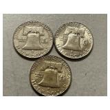 (3) 1962-D Franklin Silver Half Dollars
