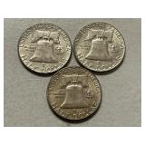 (3) 1962-D Franklin Silver Half Dollars