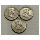 (3) 1961 Franklin Silver Half Dollars
