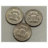 (3) 1961 Franklin Silver Half Dollars