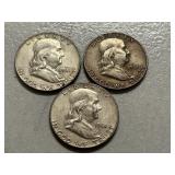 (3) 1961-D Franklin Silver Half Dollars -- (2) D & (1) P Mints