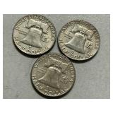 (3) 1961-D Franklin Silver Half Dollars -- (2) D & (1) P Mints