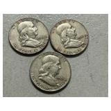 (3) 1961-D Franklin Silver Half Dollars