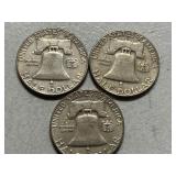 (3) 1961-D Franklin Silver Half Dollars