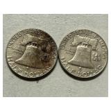 (2) 1961-D Franklin Silver Half Dollars