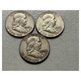 (3) 1960-D Franklin Silver Half Dollars