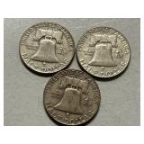 (3) 1960-D Franklin Silver Half Dollars