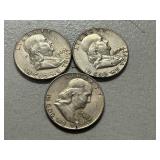 (3) 1960  Franklin Silver Half Dollars -- (2) D & (1) P Mints