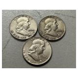 (3) 1960-D Franklin Silver Half Dollars