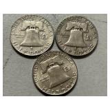 (3) 1960-D Franklin Silver Half Dollars