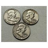 (3) 1960-D Franklin Silver Half Dollars