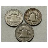 (3) 1960-D Franklin Silver Half Dollars