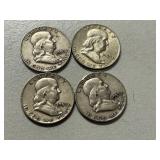 (4) 1960-D Franklin Silver Half Dollars