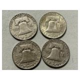 (4) 1960-D Franklin Silver Half Dollars