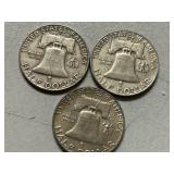 (3) 1958-D Franklin Silver Half Dollars