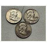 (3) 1958-D Franklin Silver Half Dollars