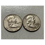 (2) 1958-D Franklin Silver Half Dollars