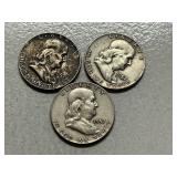 (3) 1957-D Franklin Silver Half Dollars