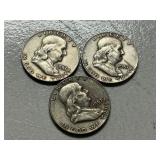 (3) 1957-D Franklin Silver Half Dollars