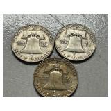 (3) 1957-D Franklin Silver Half Dollars