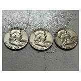 (3) 1957 Franklin Silver Half Dollars -- (2) D & (1) P Mints