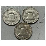(3) 1957 Franklin Silver Half Dollars -- (2) D & (1) P Mints