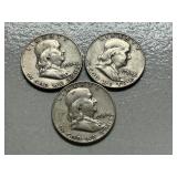 (3) 1954-D Franklin Silver Half Dollars