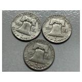 (3) 1954-D Franklin Silver Half Dollars
