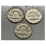 (2) 1953-D Franklin Silver Half Dollars
