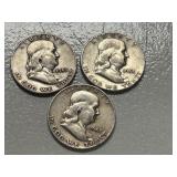 (3) 1953 Franklin Silver Half Dollars -- (2) D & (1) S Mints