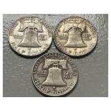 (3) 1953 Franklin Silver Half Dollars -- (2) D & (1) S Mints